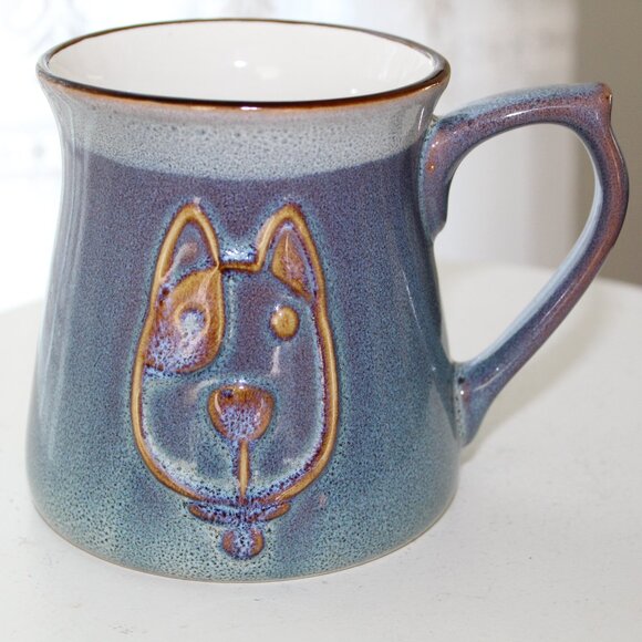 Ceramic Studio Pottery Hand Crafted Oversized La Rochelle Blue Stoneware Mug Dog - Picture 1 of 8